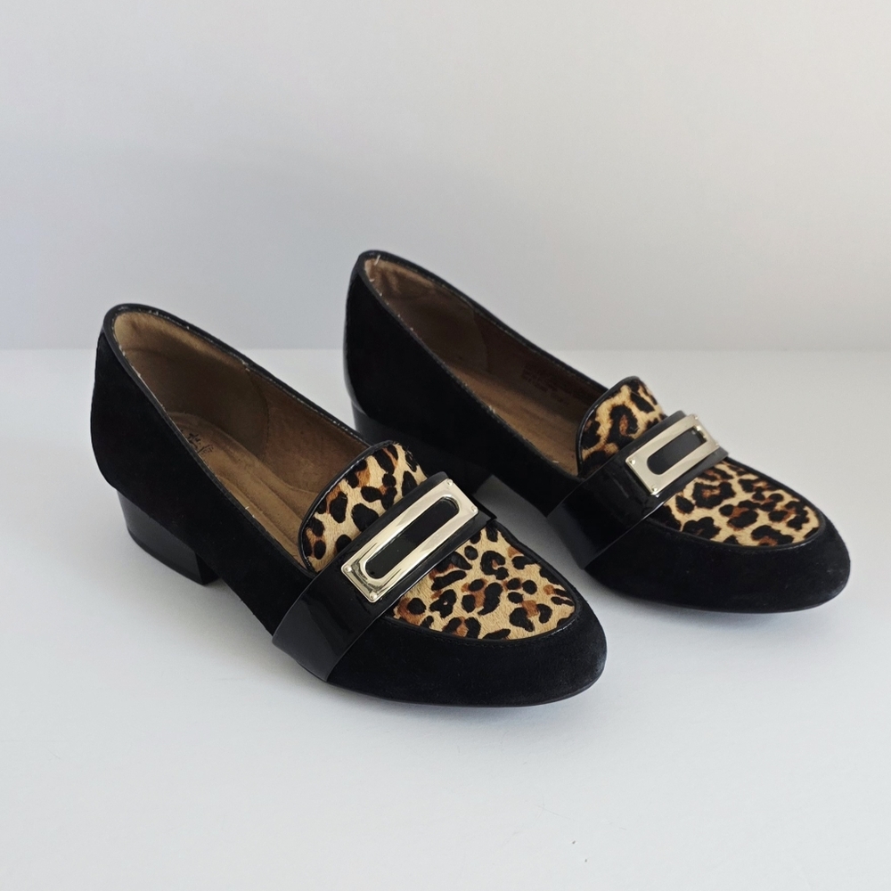 Söfft Suede Cowhair Leopard Loafers Slip-ons Size 6